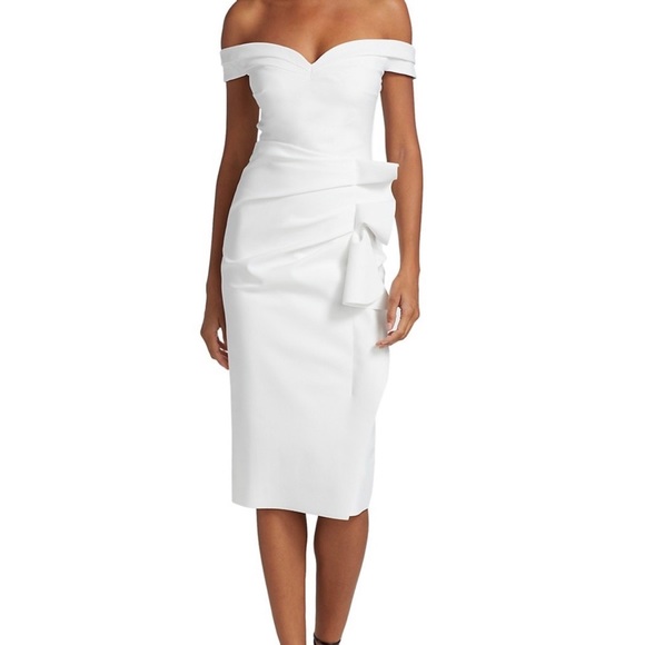 Chiara Boni La Petite Robe Off shoulder white midi dress. - Picture 2 of 9